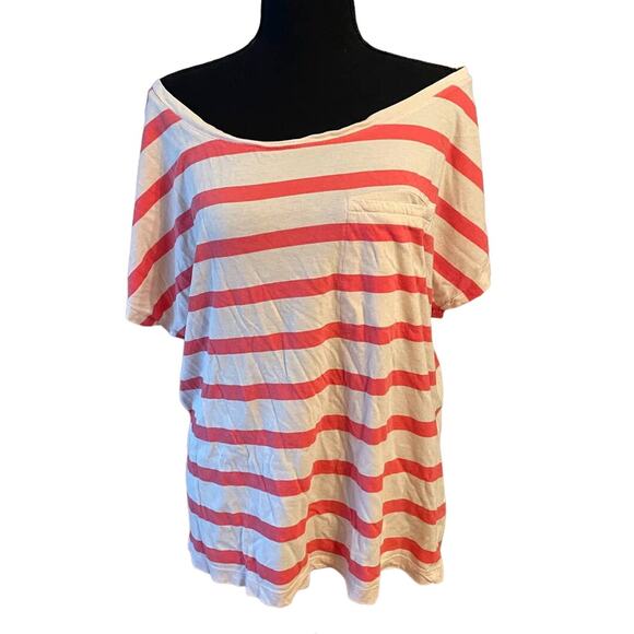 FRENCH CONNECTION Oversized Striped Short-Sleeved Cotton T-Shirt Size Medium - Picture 1 of 7